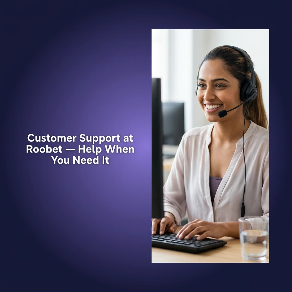 Roobet customer support options showing live chat, email, and FAQ help center available 24/7 for Indian players