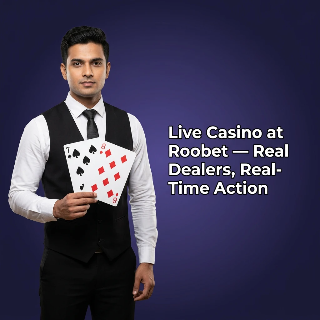 Live casino dealer at Roobet streaming blackjack, roulette, baccarat, Teen Patti, and Andar Bahar in real time