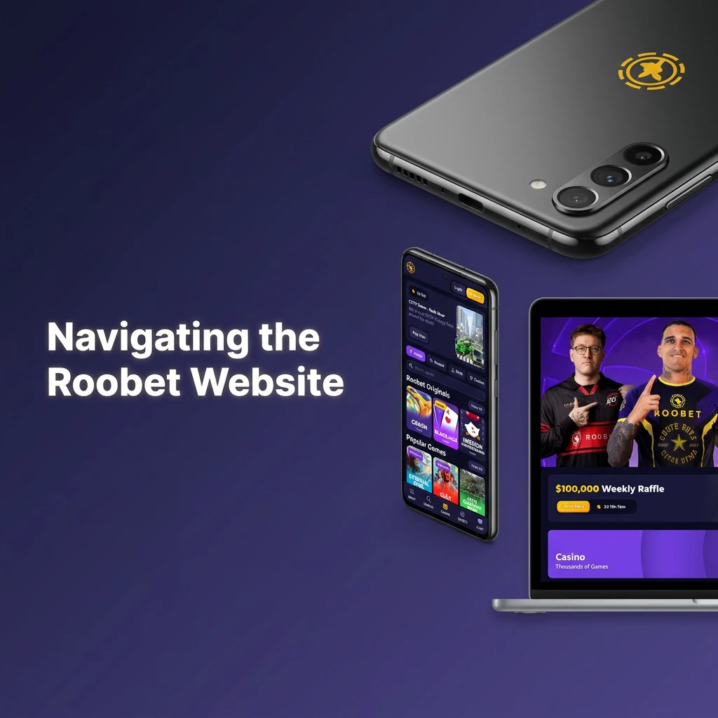 Roobet website homepage showing top navigation bar with Sports, Casino, Live Casino, Cybersports, and Promotions links
