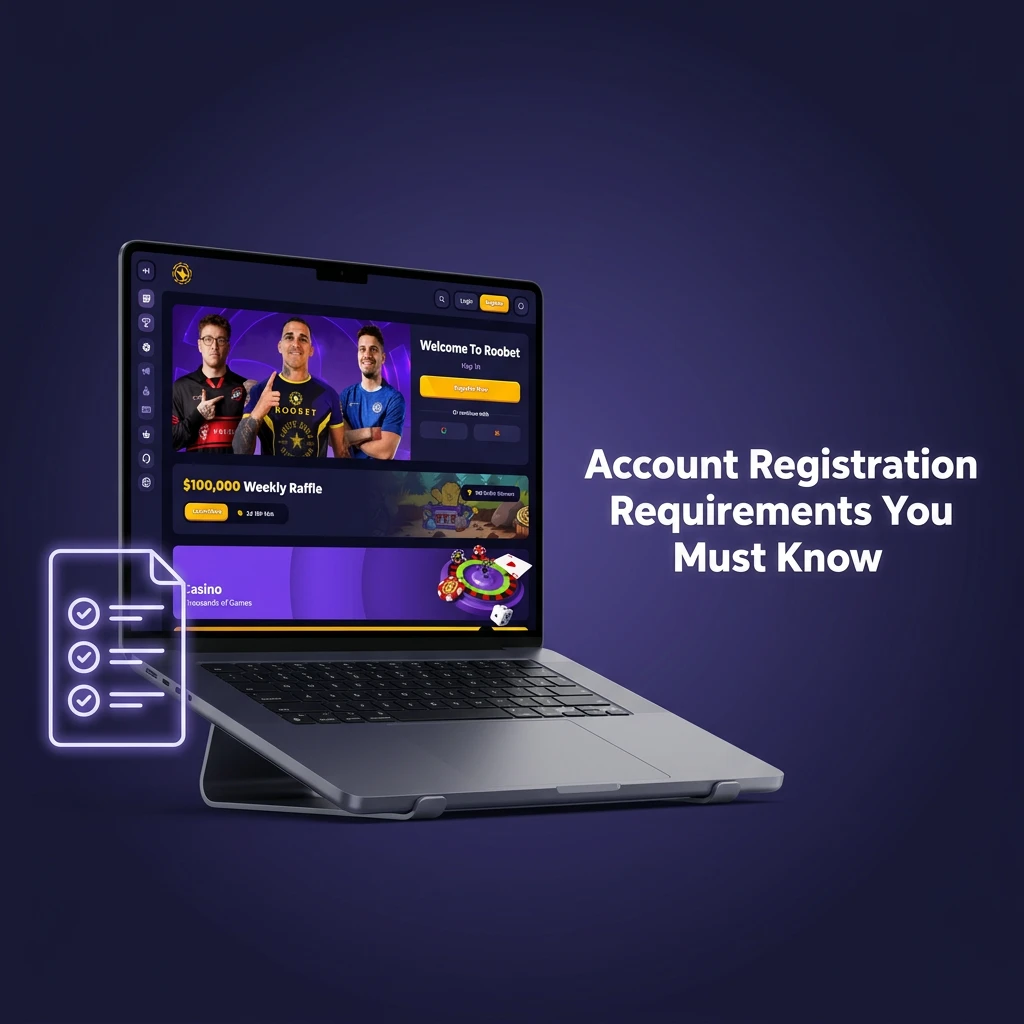 Online account registration requirements checklist showing age, identity, and eligibility rules for gambling platform signup.